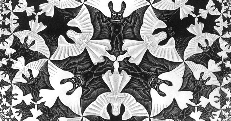 Detalhe da obra Circle Limit IV de M.C. Escher (1898-1971) - Razão e Imaginação